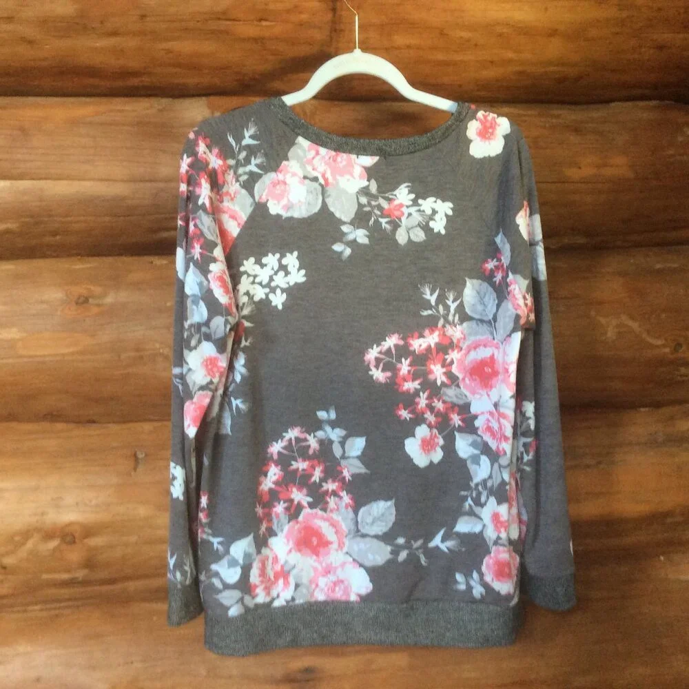 Egs Gray Pink & White Floral Pullover Size Medium - Picture 4 of 4